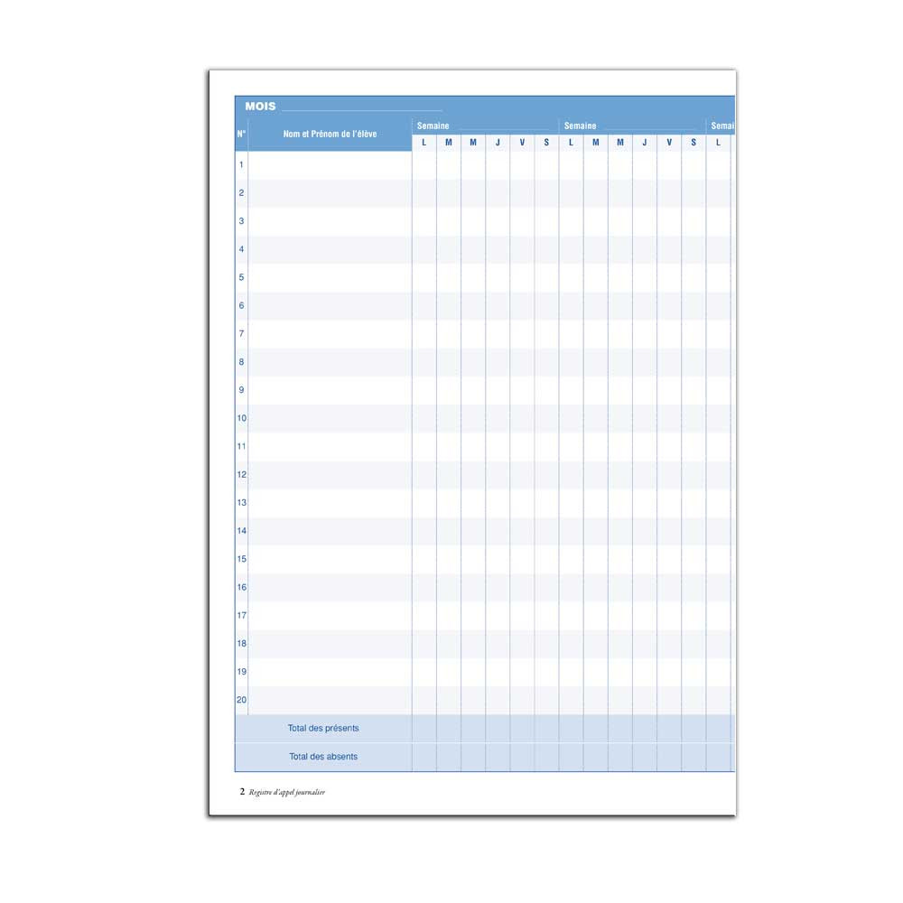 Registre D Appel Journalier Cahier Pour L Appel Des L Ves
