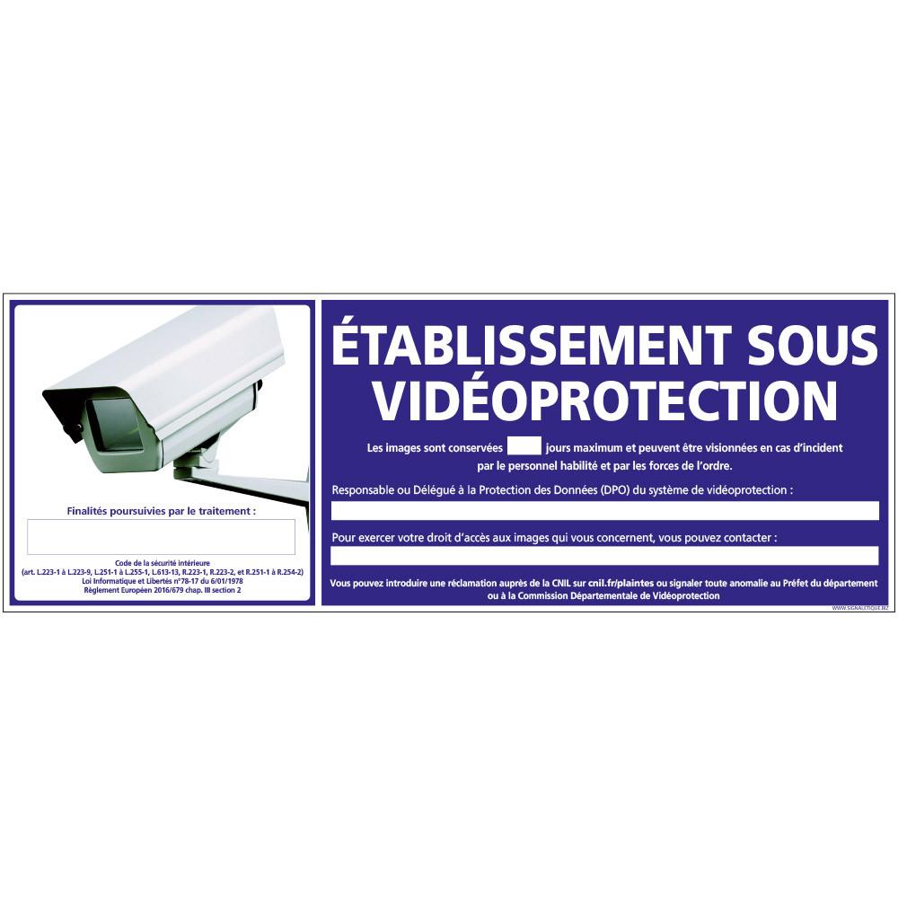 PANNEAU ETABLISSEMENT SOUS VIDEO PROTECTION G0848 LOI B NEW