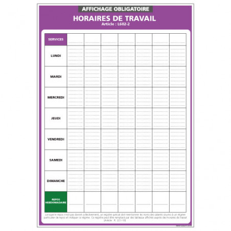 horaires affichage obligatoire horaire signaletique signalisation adhesif