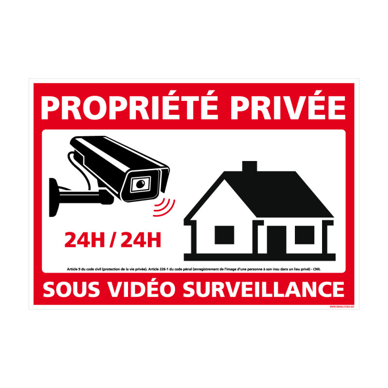 Panneau gravé Propriété sous vidéo surveillance - Format 15x6cm