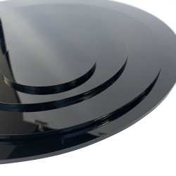 Plaque de verre synthétique ronde noir 2 mm ou 4 mm. Feuille de verre acrylique  ronde.