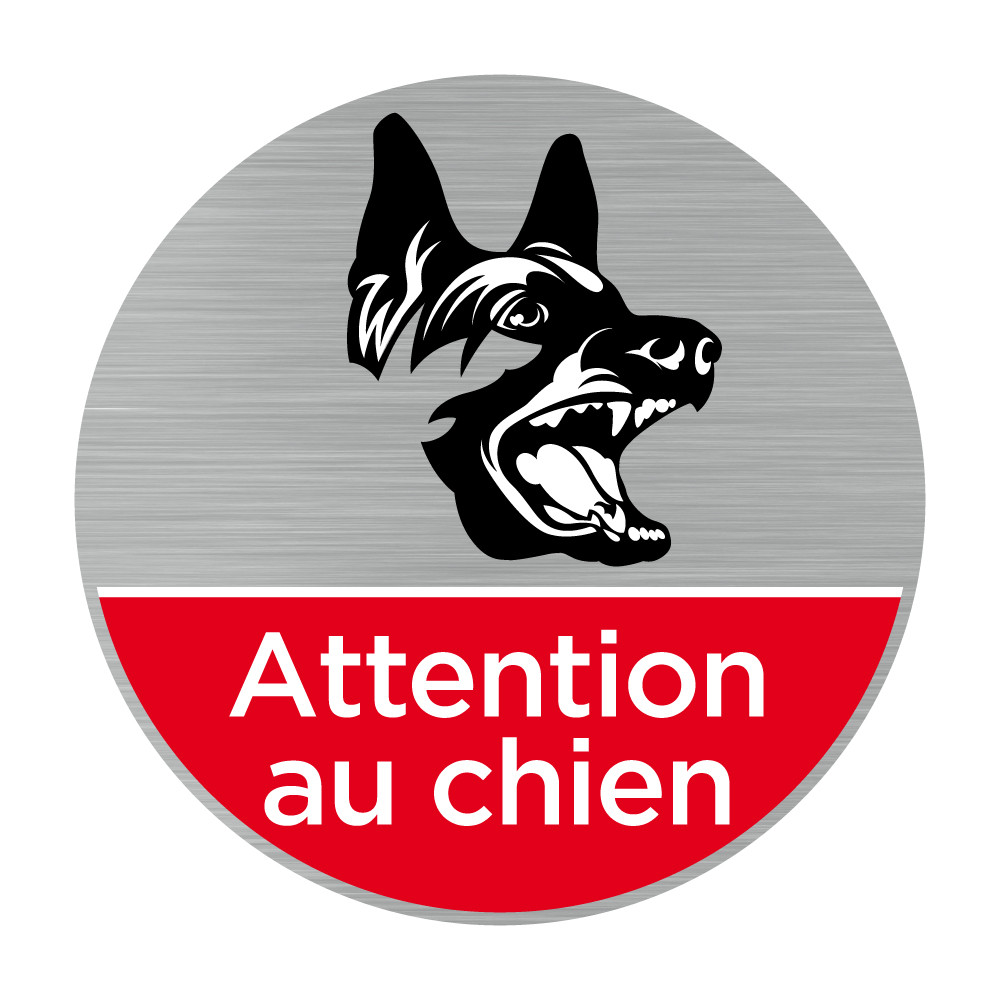 Plaque de porte Attention au chien Alu brossé - Sticker ou plaque alu  adhésive