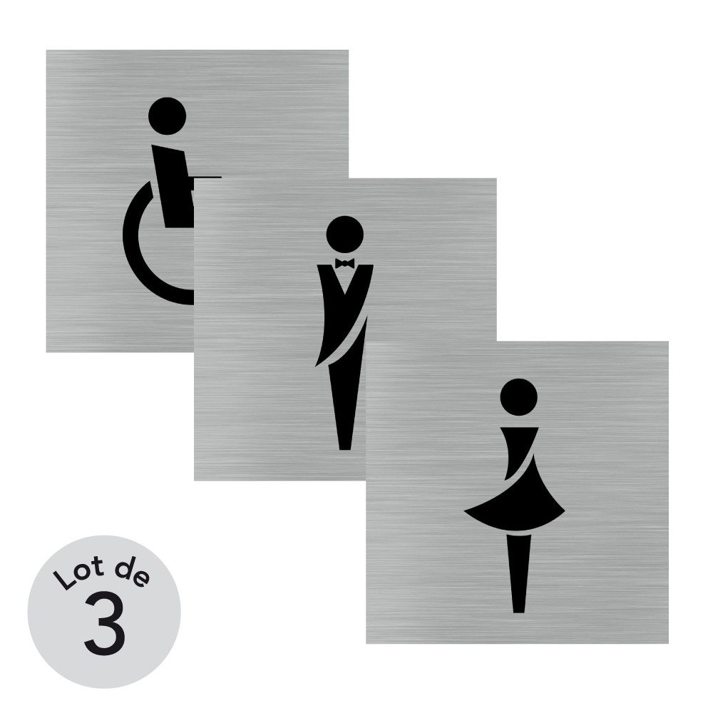 Lot 3 Pictogrammes Wc Stickers Ou Plaque Alu Brossé 150 X 150 Mm 1939