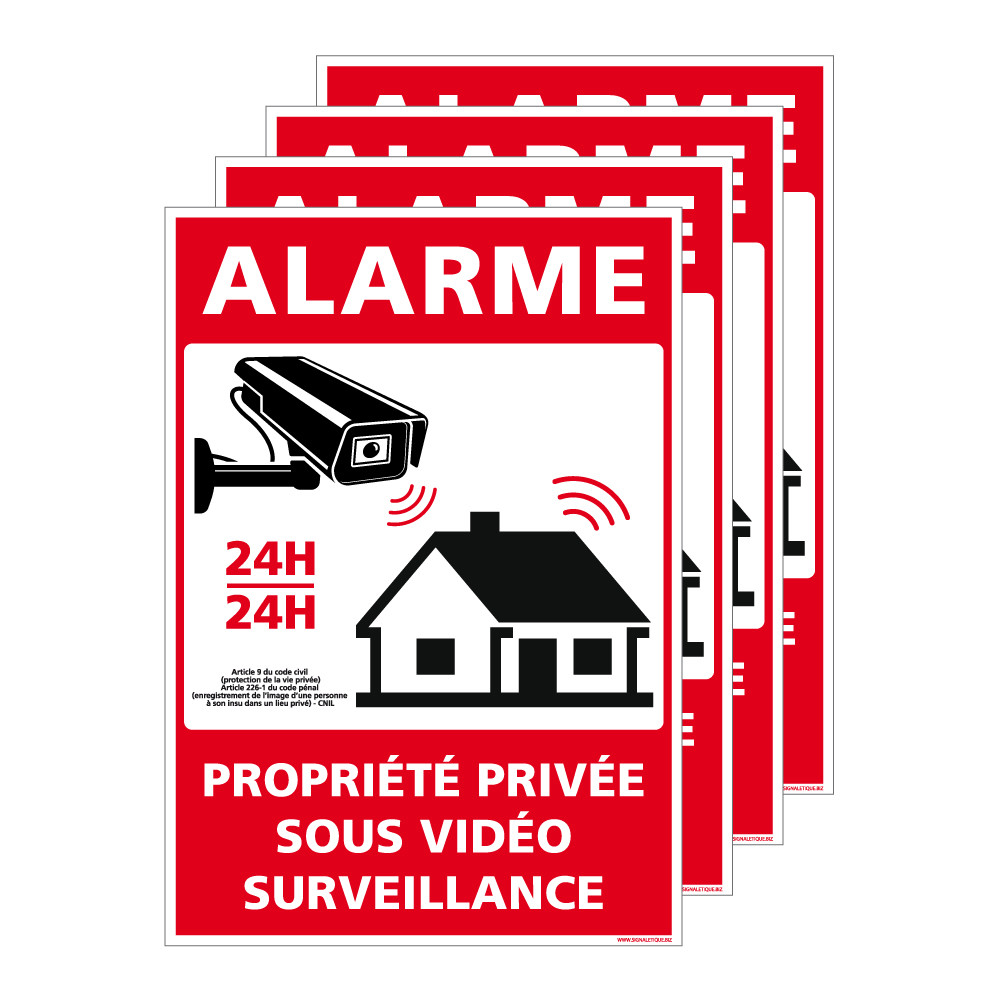 Panneau de signalisation Alarme Propriété Privée Sous Vidéosurveillance 150  x 210 mm Matière Adhesif