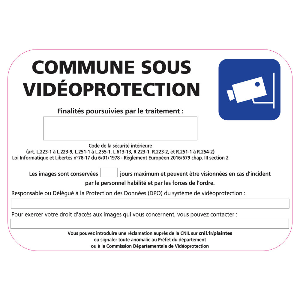 Panneau commune sous video protection (VPV003) Bretagne Classe 1
