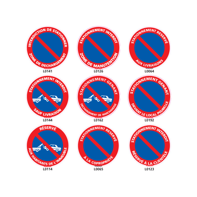 Panneau stationnement interdit. Disque interdiction de stationner  autocollant rouge et bleu. Sticker signalisation d'interdiction - 125 mm