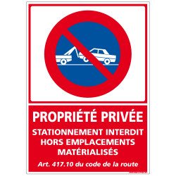 Panneau de signalisation « Stationnement Interdit Propriété Privée »